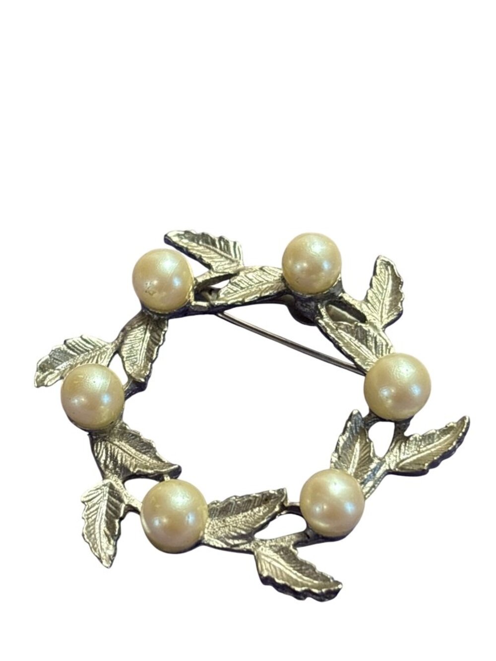 Vtg 1960s DuBarry of Fifth Avenue Circle Wreath Brooch Pin Faux Pearl Cabochons